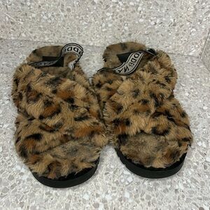 Madden NYC Leopard Print Fuzzy Slides